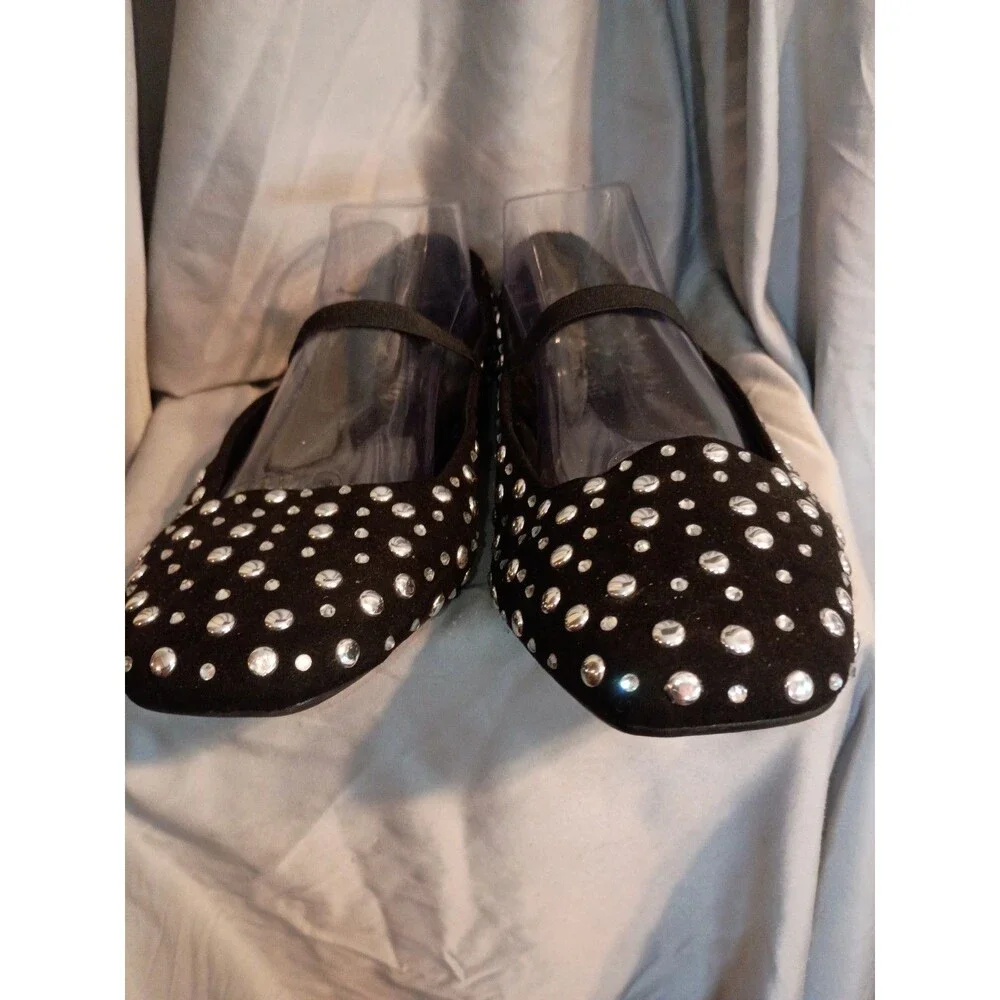 Torrid Ballet Flats Black With Silver Studs Sz 10 W Gothic Witchy Moto